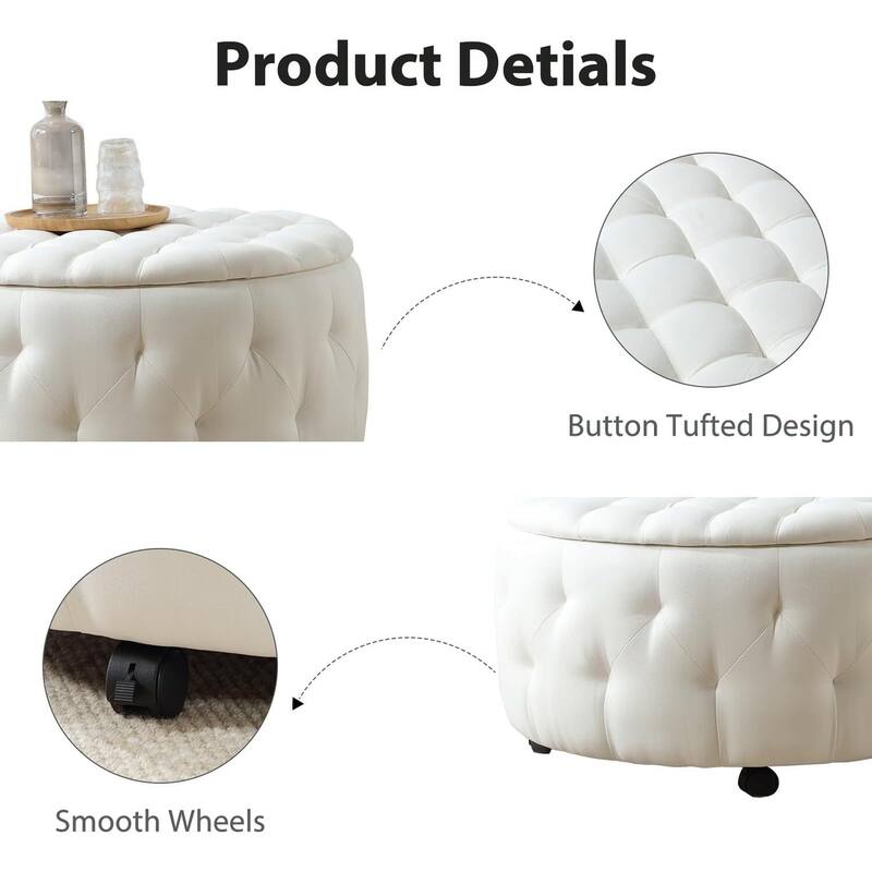 36" Wide Storage Ottoman Large with 4 Wheels,Rolling Ottoman with Removable Lid, Inside 4 Stools/Taborets