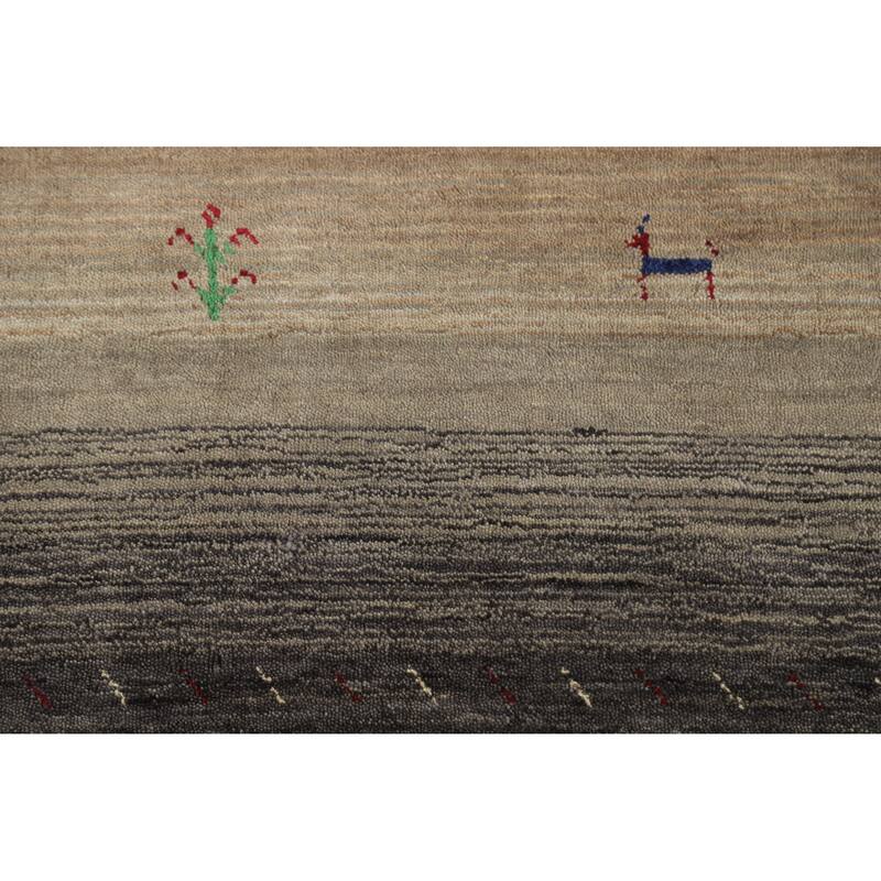 Hand Knotted Oriental 100% Wool Carpet Tribal Stripe Brown Gabbeh Area Rug - 5' 10'' X 4' 0''