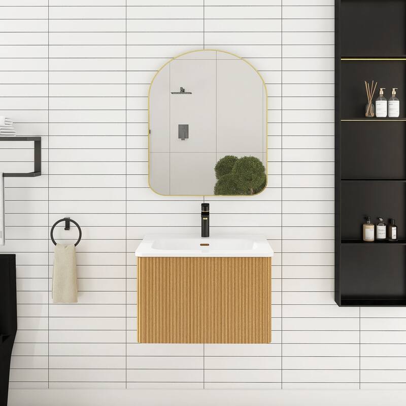 Plywood Wall-Mounted Bathroom Vanity Set with Integrated Ceramic Sink