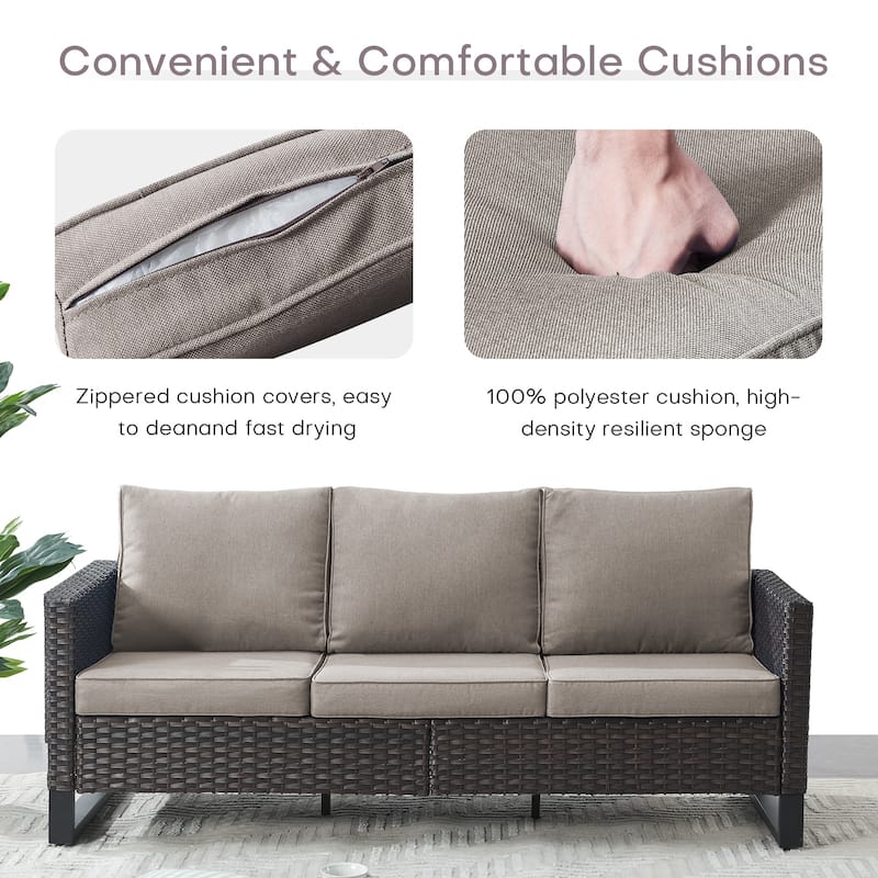 Gymojoy 3-Piece Wicker Outdoor Sofa Ottoman Set