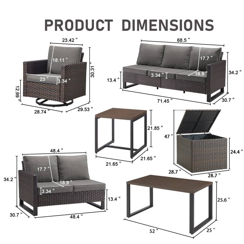 Gymojoy 6 Person Outdoor Patio Wicker Conversation Set Group With Swivel Chairs