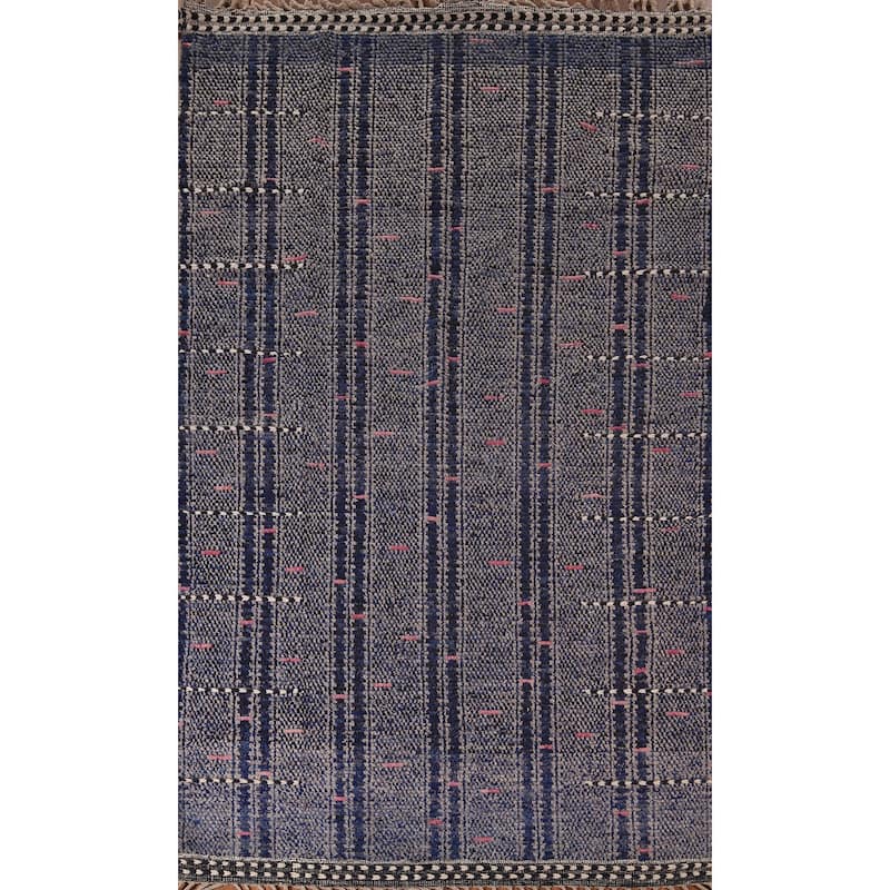 Navy Blue Moroccan Oriental Area Rug Handmade Wool Carpet - 5'11"x 9'10"
