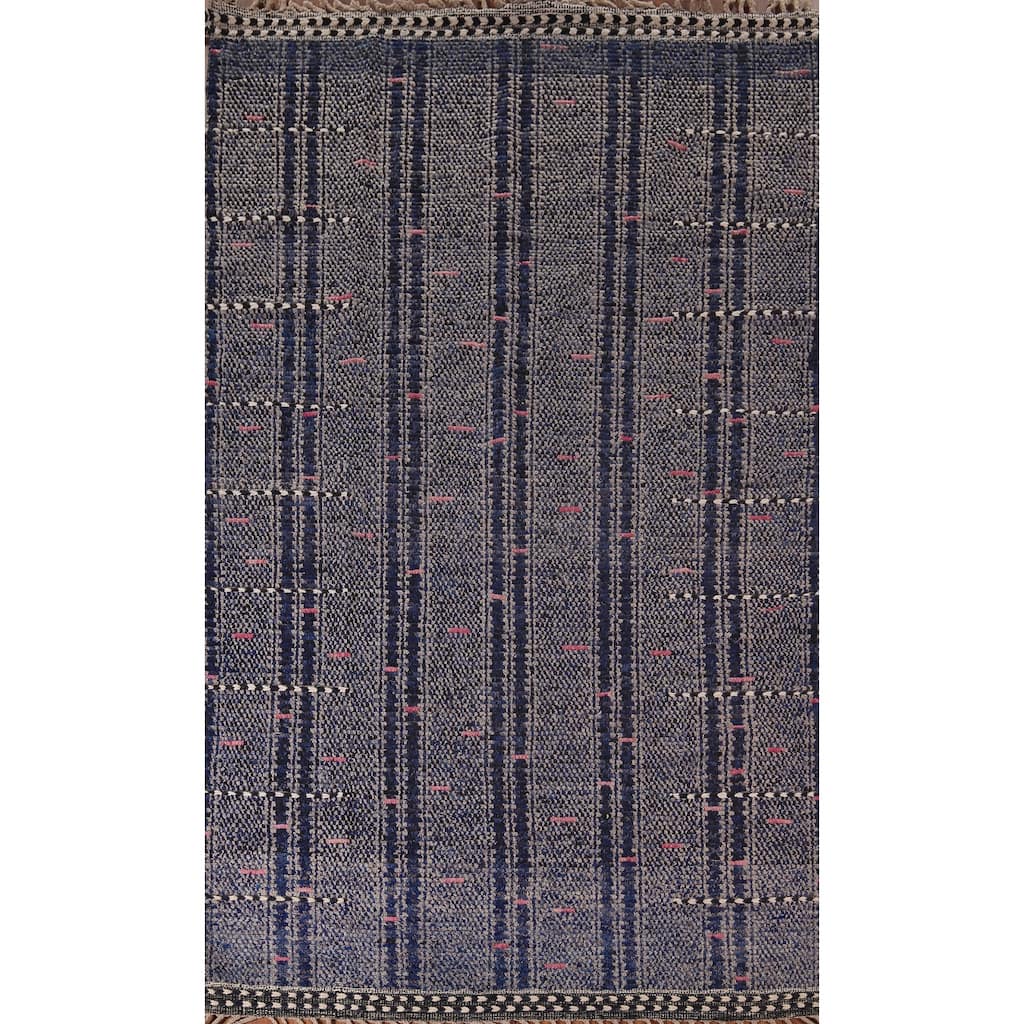 Navy Blue Moroccan Oriental Area Rug Handmade Wool Carpet - 5'11"x 9'10"