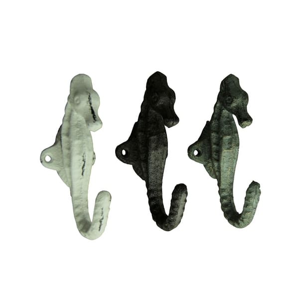Shop Colored Cast Iron Seahorse Coastal Wall Hooks Set Of 3 5 X