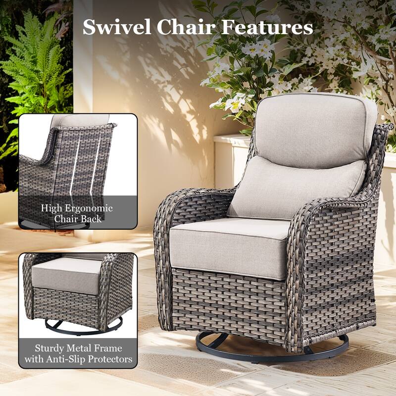 Outdoor Swivel Chairs with 6-Inch Thick Cushions for Garden