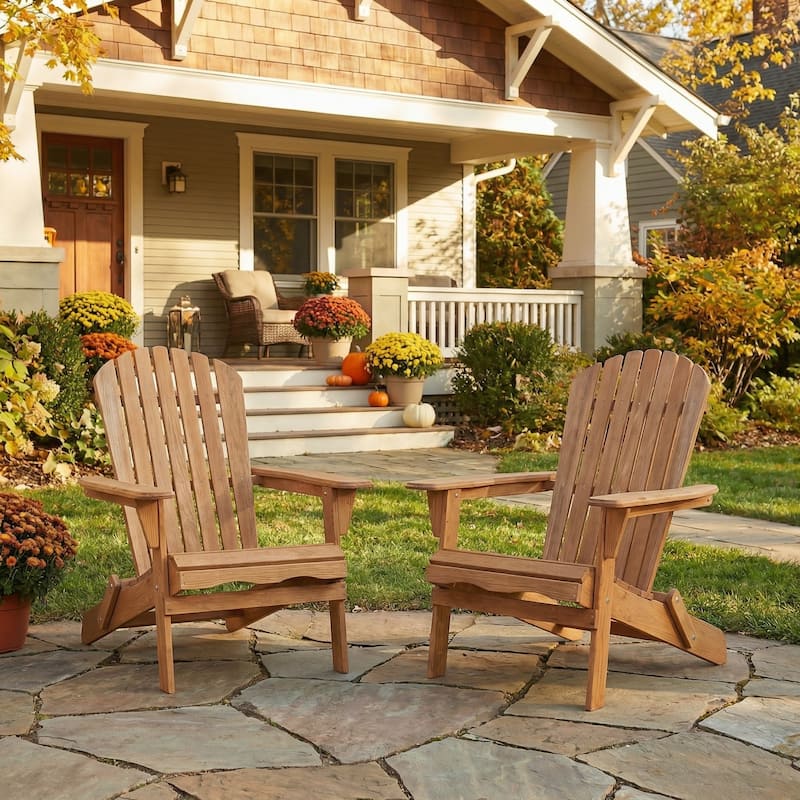 Outdoor Wooden Folding Adirondack Chair Set of 2 with Pre-Assembled BackRest, for Garden Backyard Porch Pool