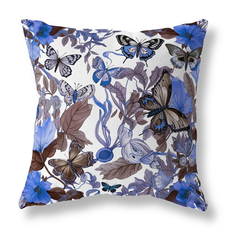 Blue And Brown Butterfly Haven Faux Suede Throw Pillow Zipper
