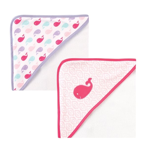 slide 1 of 1, Luvable Friends Baby Girl Cotton Terry Hooded Towels, Pink Whale, One Size - Pink Whale - One Size One Size - Pink Whale