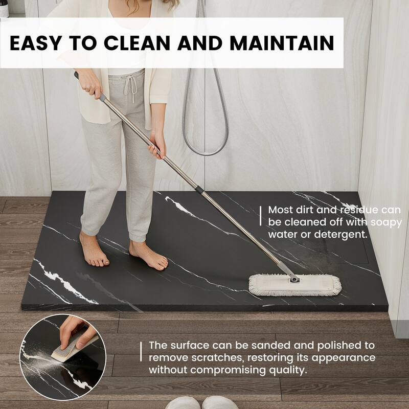 SMC Alcove Shower Pan Base with Reversible Drain, Low Profile, Wheelchair Access, Slip-Resistant, cUPC Certified