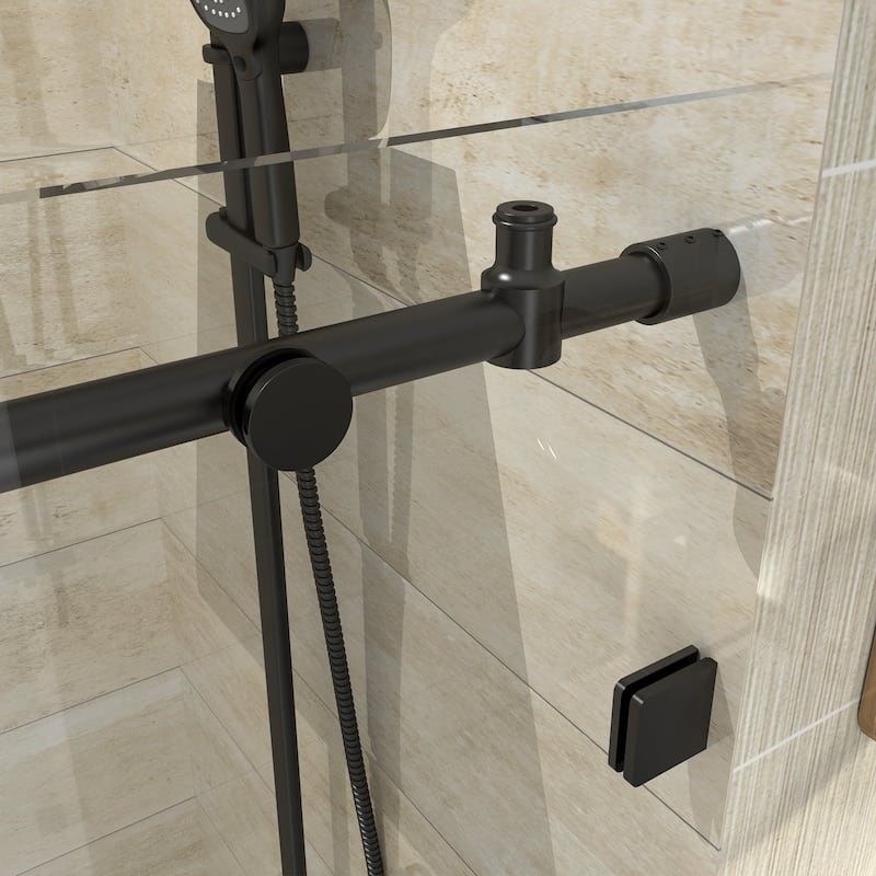 60 in. W x 74 in. H Single Sliding Frameless Shower Door in Matte Black Finish with Clear Tempered Glass - 60" x 74"