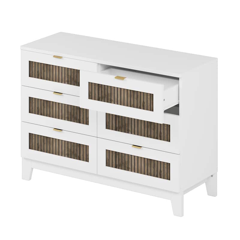 Farmhouse Wooden 6 Drawer Dresser with Metal Handles