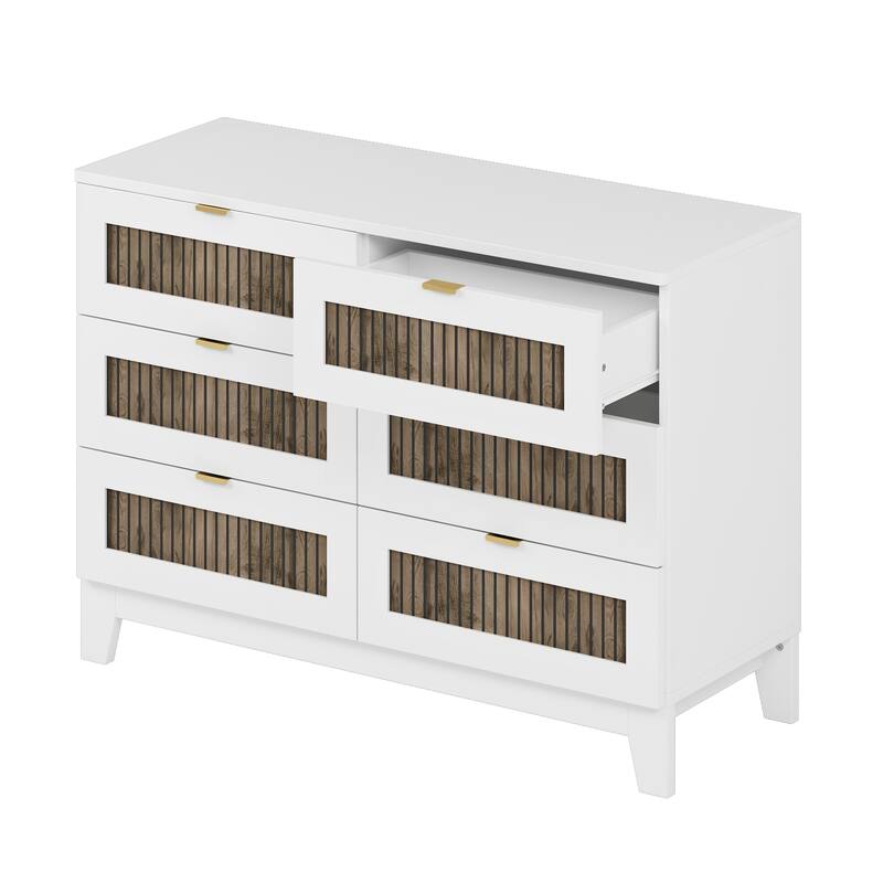 Rustic Farmhouse Style Wooden Dresser Bedroom Storage Cabinet with 6 Drawer Handles, for Bedroom, White