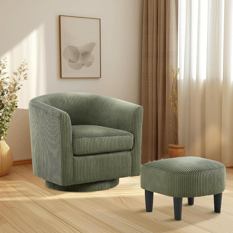 360° Swivel Accent Chair with Ottoman, Barrel Chair with Upholstered