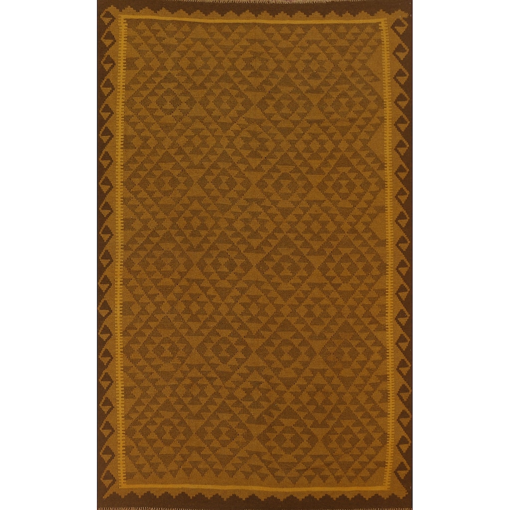 Hand Woven Oriental 100% Wool Carpet Southwestern Geometric Yellow & Gold Kilim Area Rug - 9' 8'' X 6' 6''