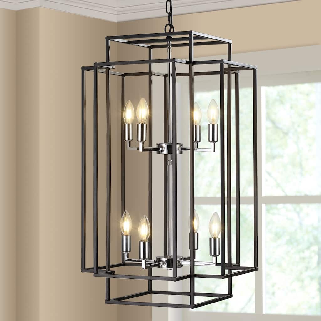 8-Lights Lantern Tiered Pendant Light Fixtures, Industrial Farmhouse Hanging Chandelier