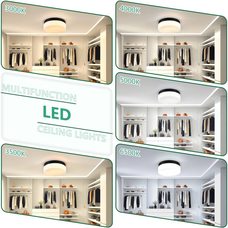LED Flush Mount Ceiling Light Fixture, Modern Ceiling Lamp 24W 12 Inch Closet Round Surface for Bathroom Laundry Bedroom