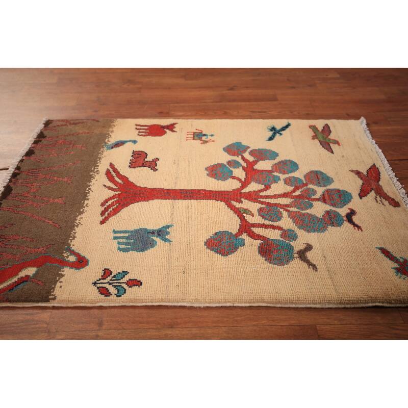 Hunting Animals Kazak Oriental Foyer Rug Handmade Pink Wool Carpet - 2'0" x 3'0"