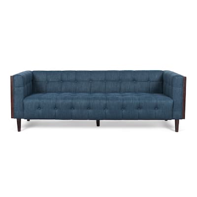 Modern Contemporary Botton Tufted 3-Seater Sofa with Square Arms