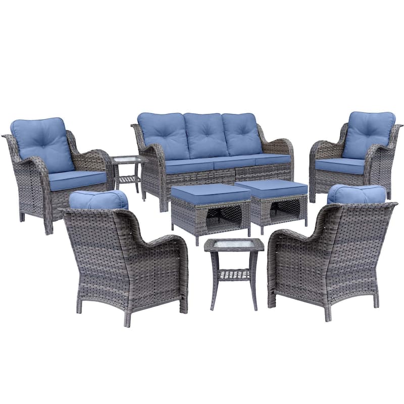 9 Piece Outdoor Patio Conversation Wicker Furniture Sofa Seating Sets