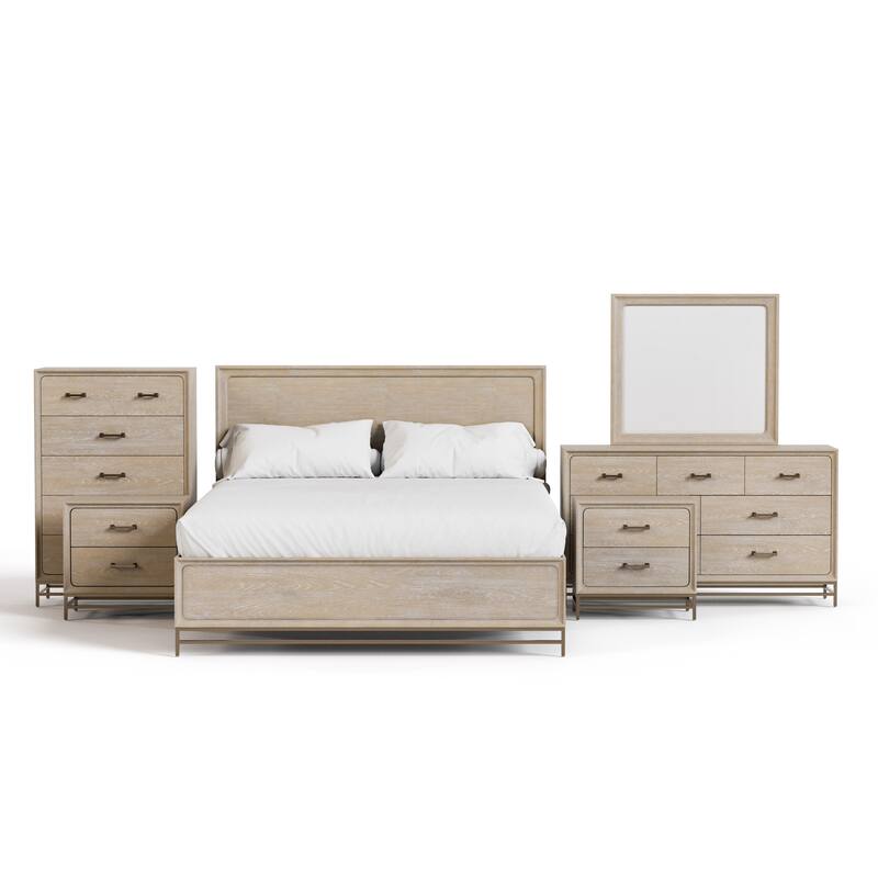 Furniture of America Drayden 6-Piece Light Oak Solid Wood King Panel Footboard Platform Bedroom Set