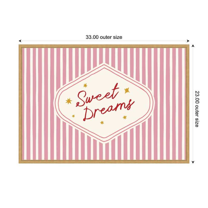 Kate and Laurel Sweet Dreams Retro Typography Pink and Red Stripe by Lucky Guava Framed Canvas Wall Art Print