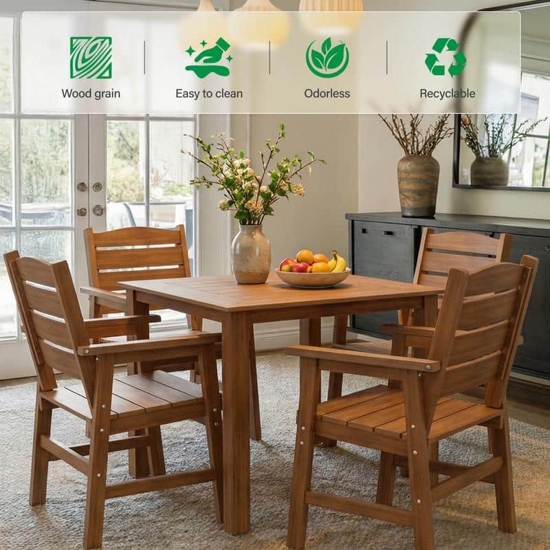WINSOON 5-Piece HIPS All Weather Outdoor Patio Dining Sets,1-Table 4-Chairs