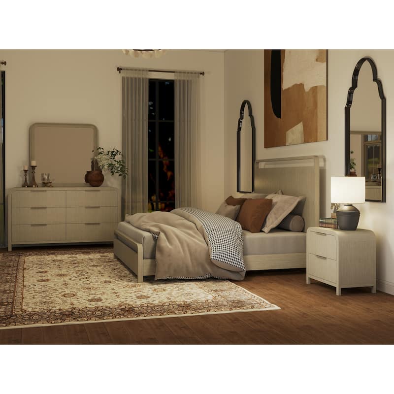 Roundhill Furniture Tavari 4-Piece Bedroom Set with Panel Bed, Dresser, Mirror, and Nightstand in Light Gray
