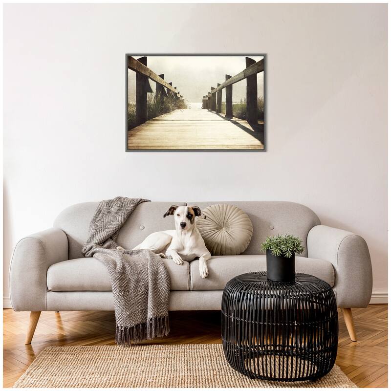 Kate and Laurel Sylvie Cannon Beach Wood Walkway Framed Canvas by Saint and Sailor Studios