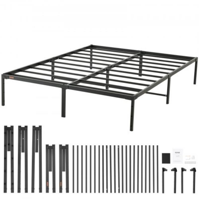 Metal Platform Bed Frame with Steel Slats, No Box Spring Needed - Queen