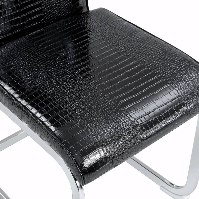 Set of 2 Retro Alligator Skin Upholstered Dining Chairs with Crystal Buckle Design & Faux Leather