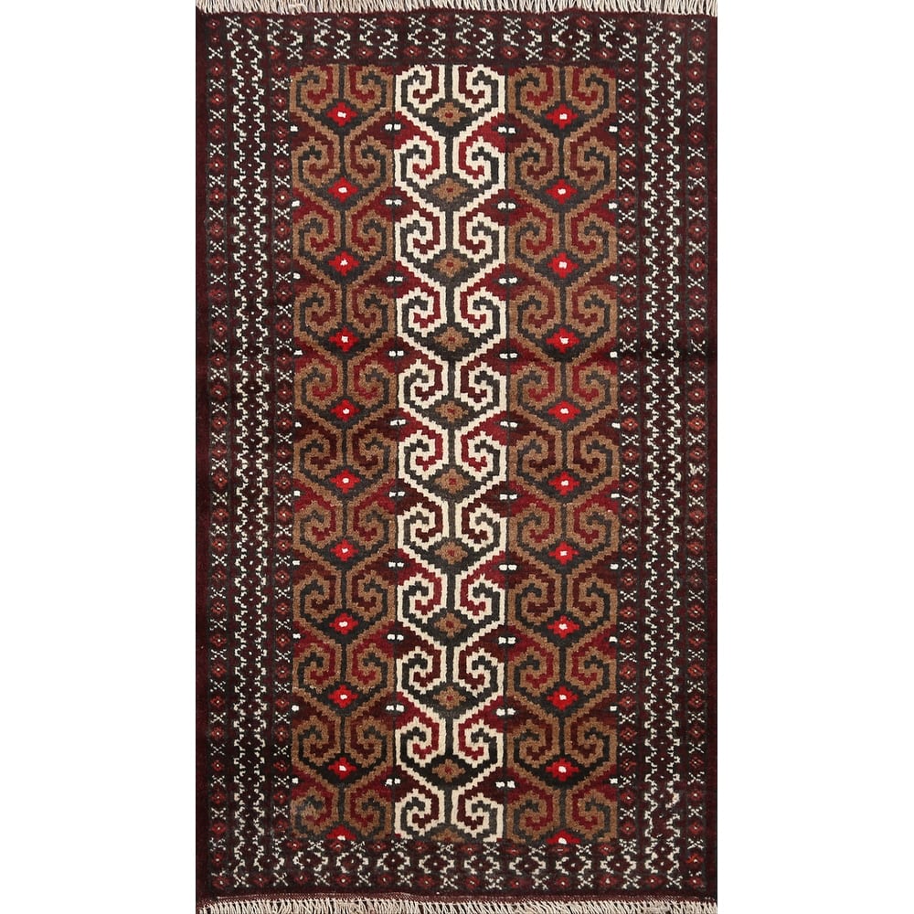 Geometric Persian Balouch Area Rug Handmade Traditional Wool Carpet - 2'6" x 3'9"