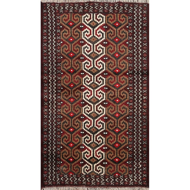 Geometric Persian Balouch Area Rug Handmade Traditional Wool Carpet - 2'6" x 3'9"