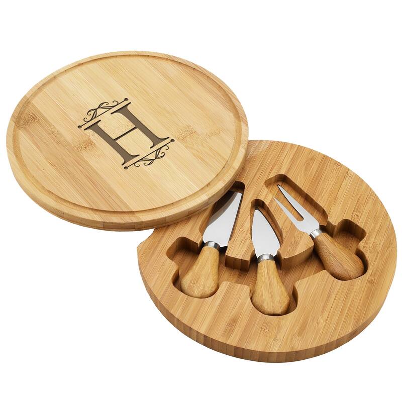 Picnic at Ascot Personalized Bamboo Charcuterie Board Set with Cheese Tools - H