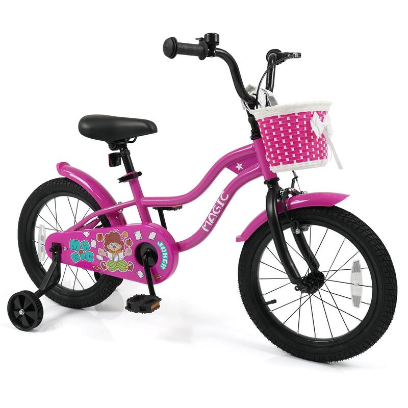 Costway 12”/14”/16”/18” Kids Bike with Training Wheels, Basket, Hand & - See Details - 16” Rosy