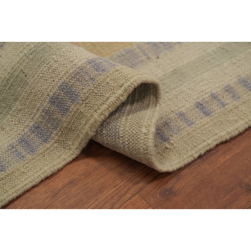 Hand Woven Oriental 100% Wool Carpet Southwestern Tribal Beige & Ivories Kilim Area Rug - 9' 2'' X 6' 0''