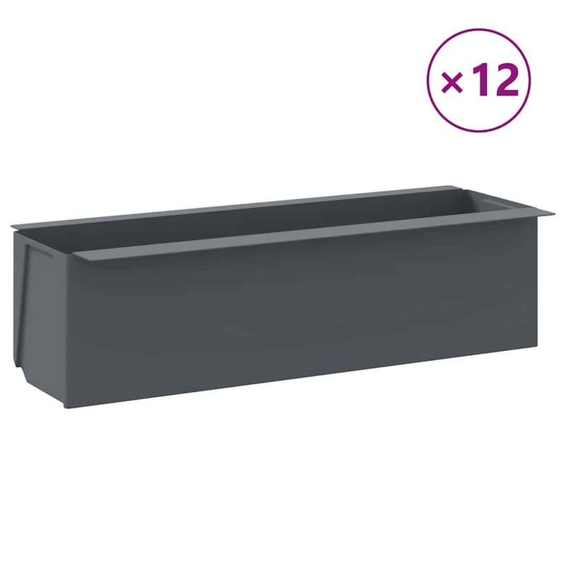 vidaXL Flower Box Set of 12 Gray Polypropylene 14.2 in x 5.3 in x 3.7 in - 14.2 in x 14.2 in x 3.7 in