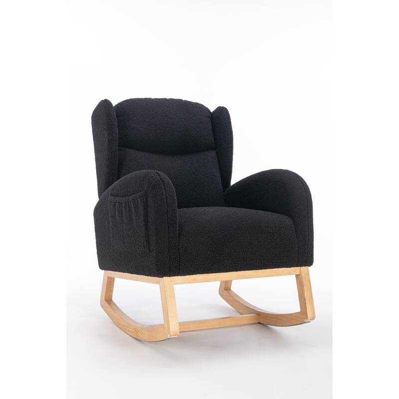 Modern 38" High Back Upholstered Rocking Chair with Wood Legs and Packet