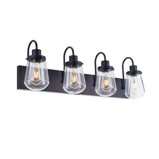 4-Light Matte Black Bedroom Wall Lamp - Modern Iron and Clear Glass ...