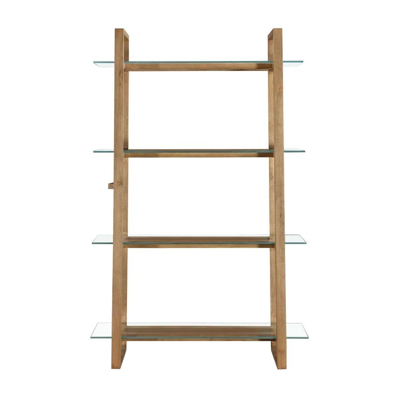 Uvi 76 Inch Bookcase, 4 Floating and Slatted Glass Shelves, Bisque Brown
