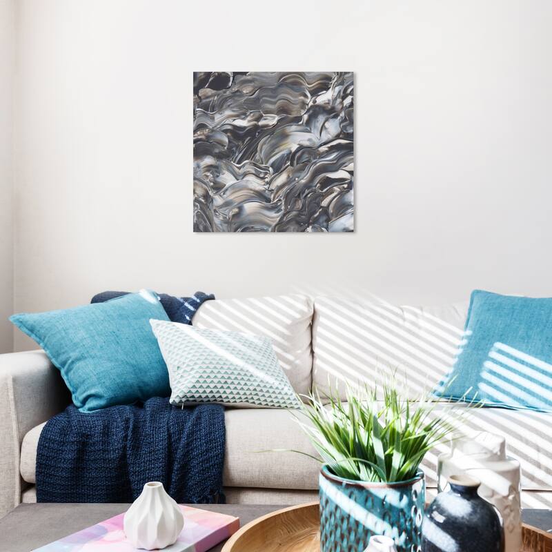 Wynwood Studio Canvas Abstract Melting Metals Gray and Silver Modern & Contemporary Wall Art Canvas Print - 20 x 20