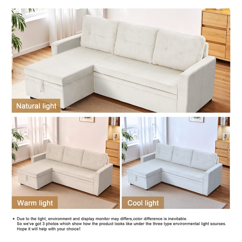 Modern Pull Out Sectional Sofa Bed Couch with Storage Chaise for Living Room