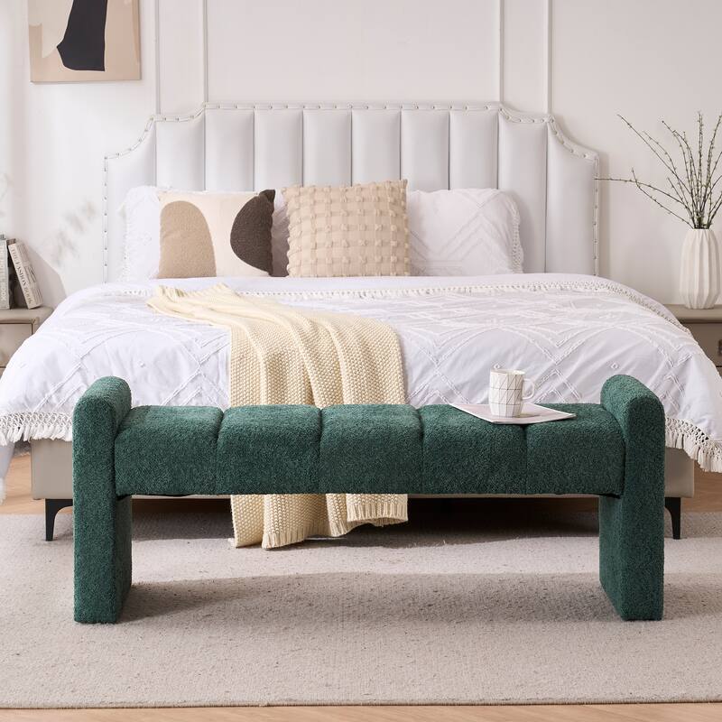 54" Boucle Bedroom Bench with Channel Tufted