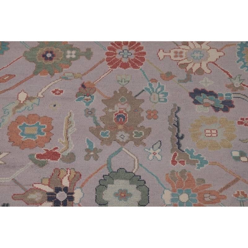 Floral Purple Oushak Area Rug Handmade Wool Carpet - 8'1"x 9'11"