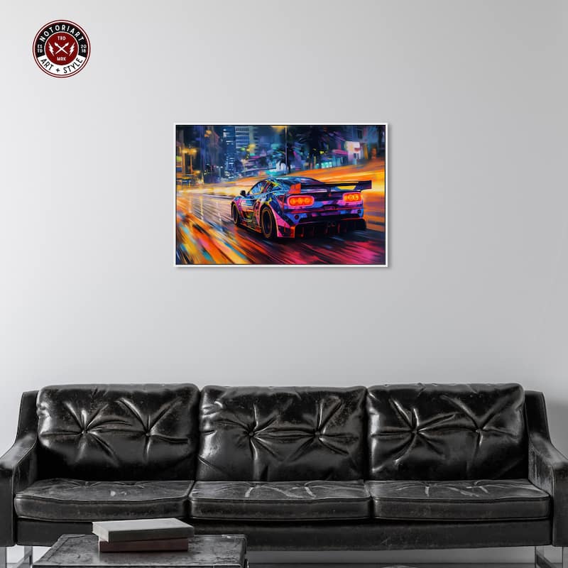 Notoriart Night Drive Vibes Framed Car 1 Piece Canvas Wall Art