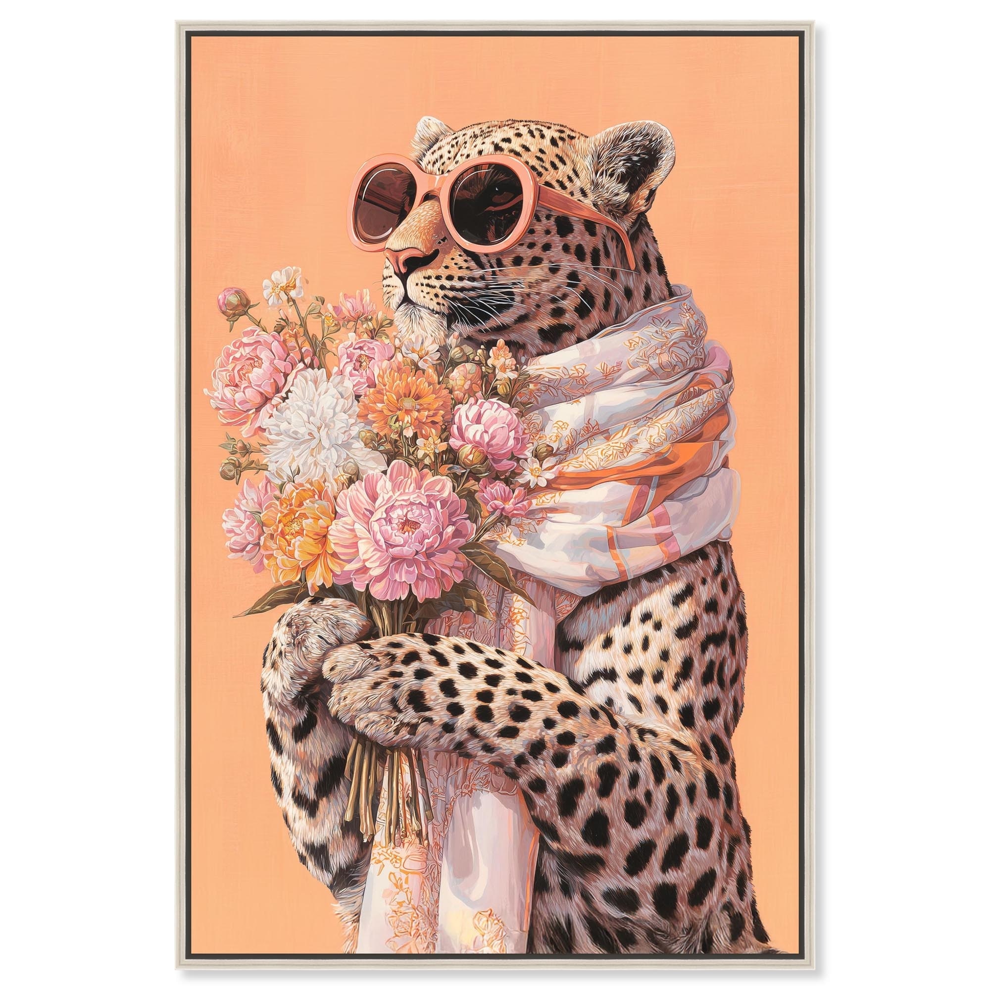 Cheetah with Bouquet Pets Glam Wall Art Canvas Print by Art Remedy