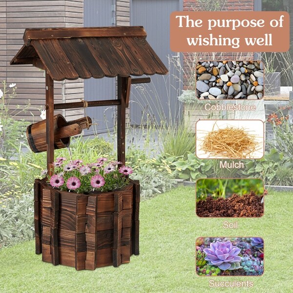 Kinsunny Outdoor Wishing Well w/Hanging Bucket Wooden