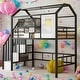 preview thumbnail 2 of 18, Metal Loft Bed with roof design and a storage box, Twin, Black