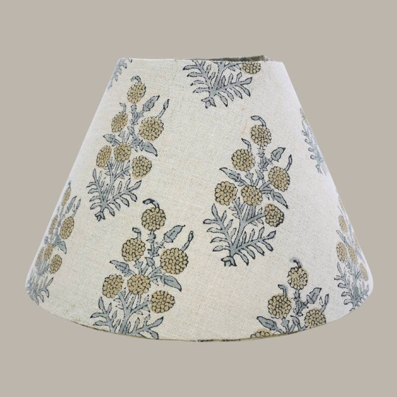 Fabdivine Hjara Handmade Linen Blend Boho Block Print Lampshade -Traditional Artisan Table Lamp for Bedroom Accent - 10 x 10 x 7