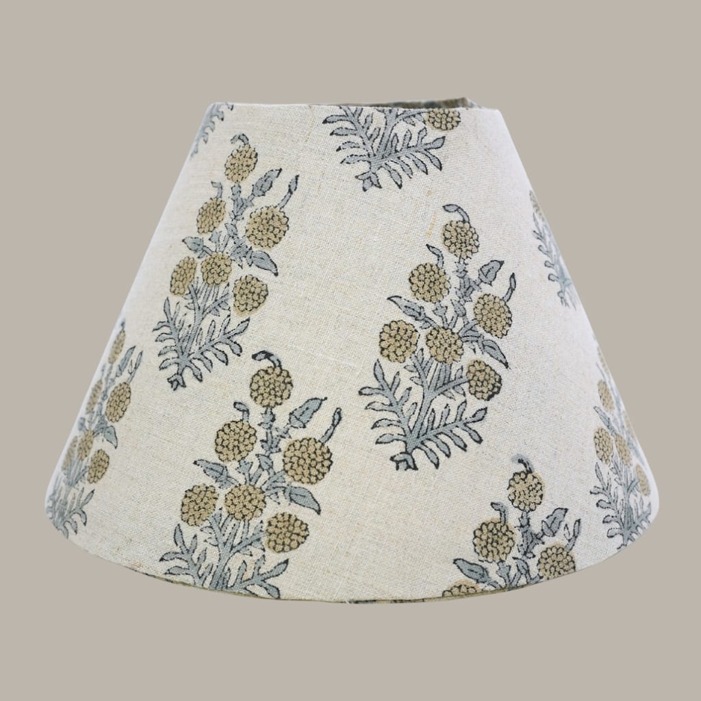 Fabdivine Hjara Handmade Linen Blend Boho Block Print Lampshade -Traditional Artisan Table Lamp for Bedroom Accent