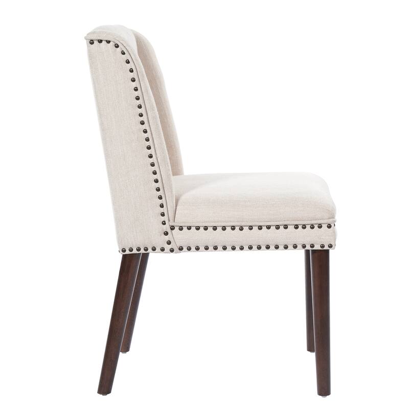 Christopher Knight Home - Light Luxury Upholstered Dining Chair with Rivet Trim & Rubber Wood Legs